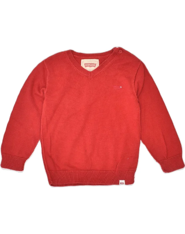 LEVI'S Baby Boys Graphic V-Neck Jumper Sweater 18-24 Months Red Cotton