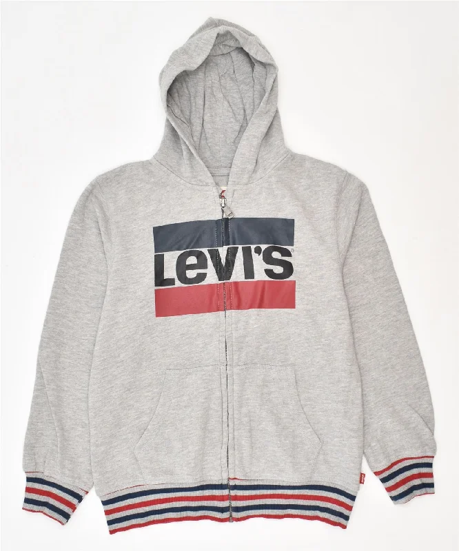 LEVI'S Boys Graphic Zip Hoodie Sweater 11-12 Years Grey Cotton