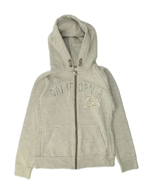 LEVI'S Girls Graphic Zip Hoodie Sweater 11-12 Years Grey Cotton