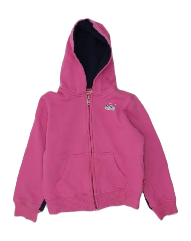 LEVI'S Girls Zip Hoodie Sweater 6-7 Years Large Pink Cotton