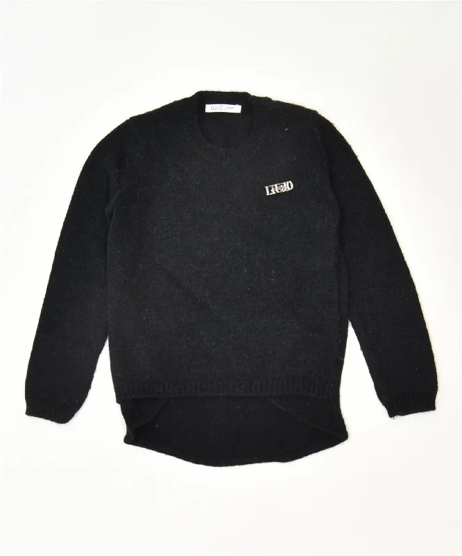 LIU JO Girls Crew Neck Jumper Sweater 7-8 Years Black Acrylic Classic