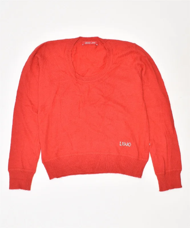 LIU JO Girls Crew Neck Jumper Sweater 7-8 Years Red