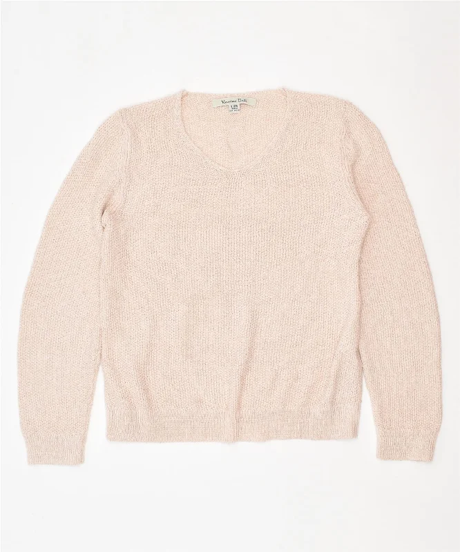 MASSIMO DUTTI Girls V-Neck Jumper Sweater 9-10 Years Pink Cotton