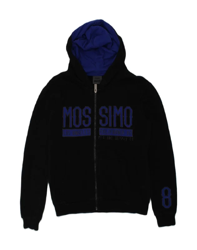 MOSSIMO Boys Graphic Zip Hoodie Sweater 9-10 Years Black Cotton