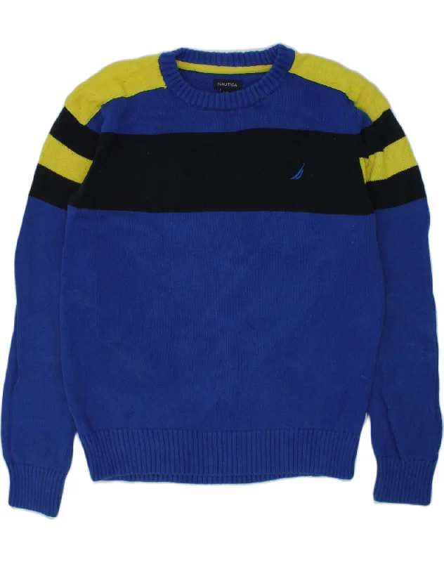 NAUTICA Boys Crew Neck Jumper Sweater 14-15 Years Large Blue Colourblock