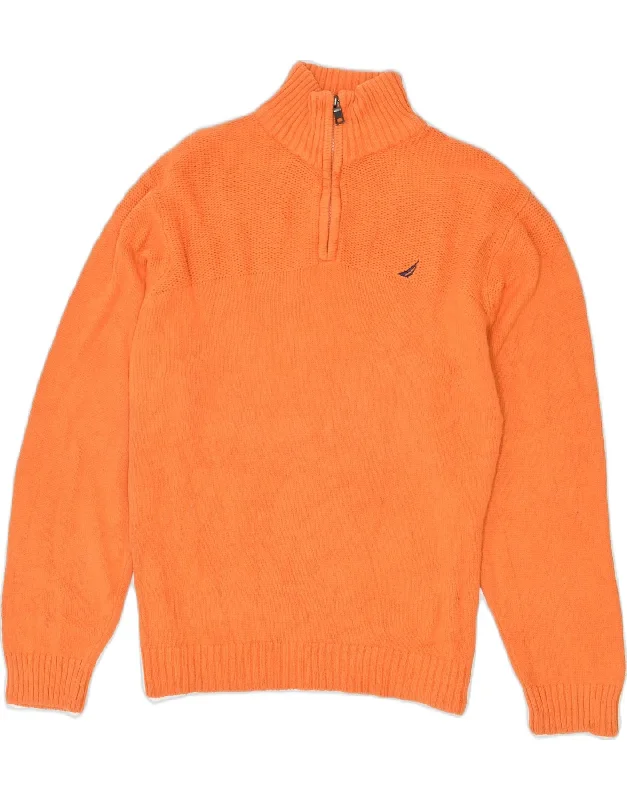 NAUTICA Boys Loose Fit Zip Neck Jumper Sweater 15-16 Years Large Orange