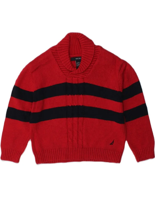 NAUTICA Boys Shawl Neck Jumper Sweater 2-3 Years Red Striped Cotton