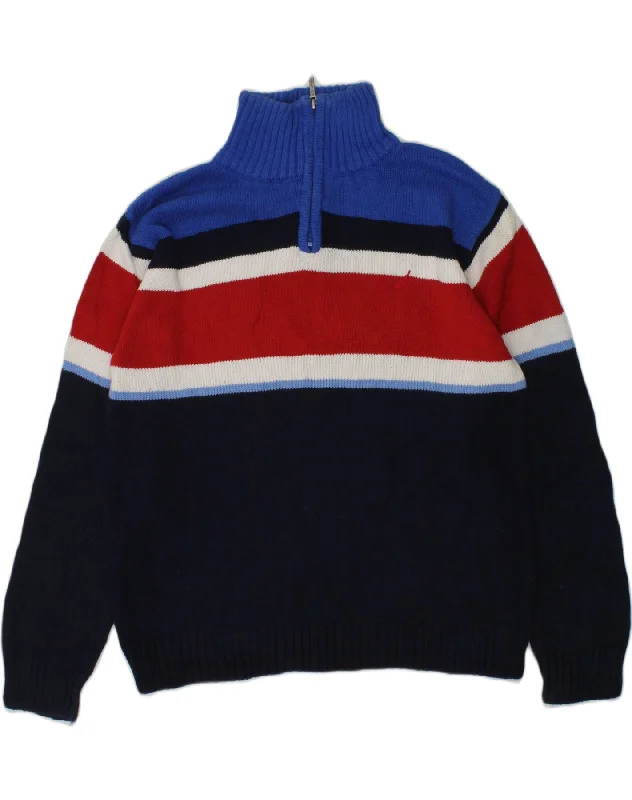 NAUTICA Boys Zip Neck Jumper Sweater 6-7 Years Blue Colourblock Cotton