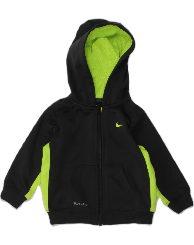 NIKE Baby Boys Dri Fit Zip Hoodie Sweater 9-12 Months Black Colourblock