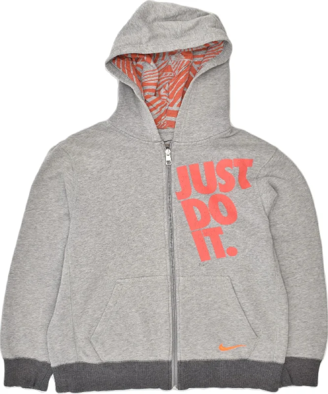 NIKE Boys Graphic Zip Hoodie Sweater 12-13 Years Grey Cotton