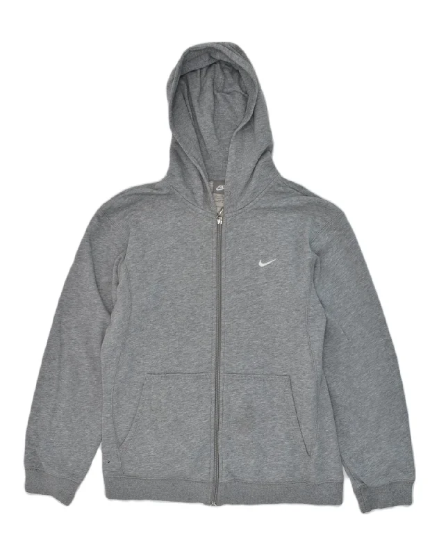 NIKE Boys Zip Hoodie Sweater 10-11 Years Medium Grey Cotton