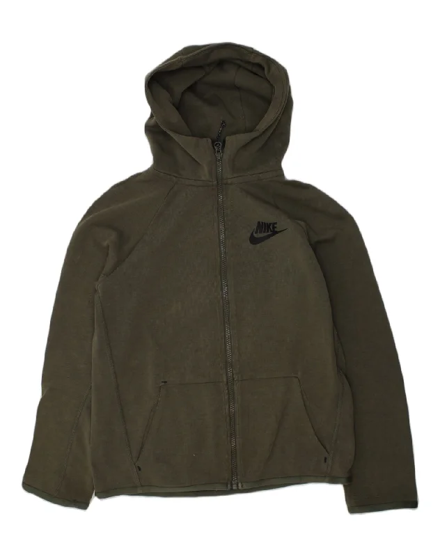 NIKE Boys Zip Hoodie Sweater 10-11 Years Medium  Khaki Cotton