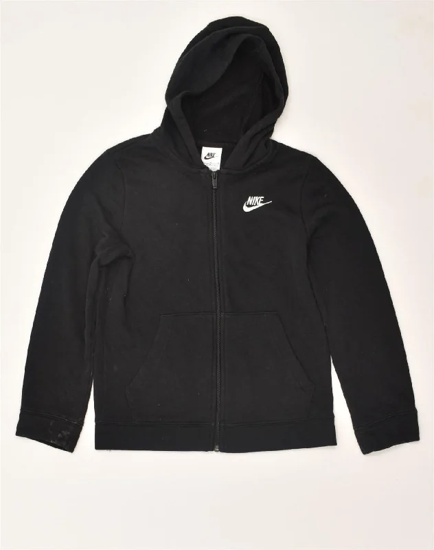 NIKE Boys Zip Hoodie Sweater 11-12 Years Medium Black Cotton