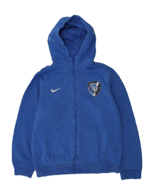 NIKE Boys Zip Hoodie Sweater 12-13 Years Large Blue Cotton