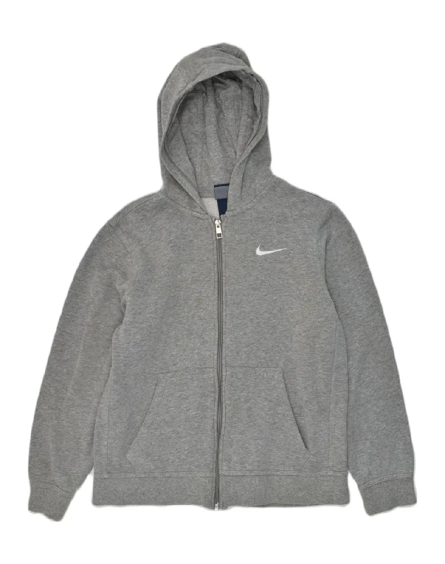 NIKE Boys Zip Hoodie Sweater 12-13 Years Large Grey Cotton