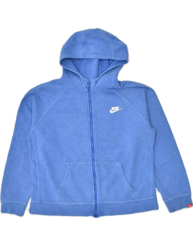 NIKE Boys Zip Hoodie Sweater 13-14 Years Blue Cotton