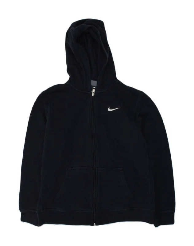 NIKE Boys Zip Hoodie Sweater 13-14 Years Navy Blue Cotton