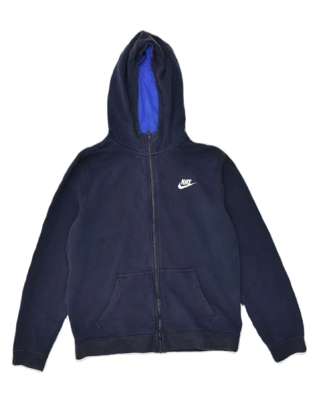 NIKE Boys Zip Hoodie Sweater 13-14 Years XL Navy Blue Cotton