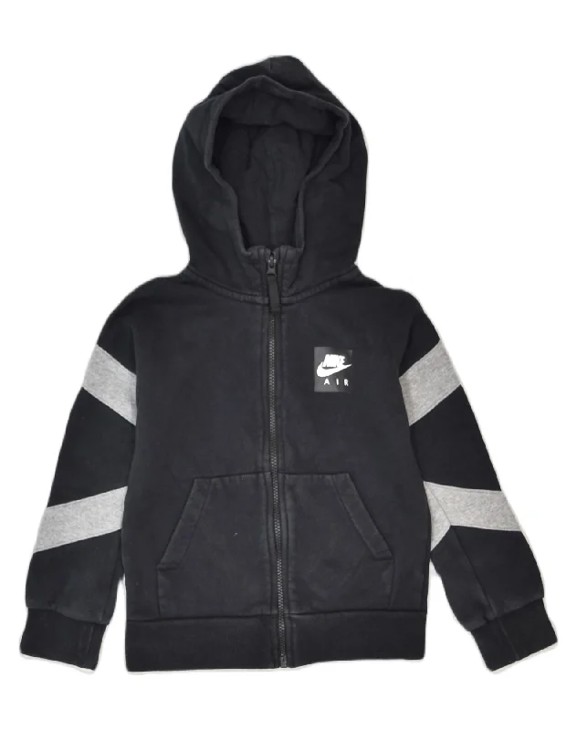 NIKE Boys Zip Hoodie Sweater 6-7 Years XS Black Colourblock Cotton