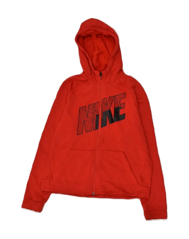 NIKE Girls Dri Fit Graphic Zip Hoodie Sweater 15-16 Years XL Red Cotton