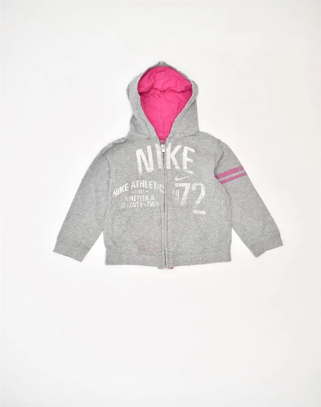 NIKE Girls Graphic Zip Hoodie Sweater 2-3 Years Grey Cotton