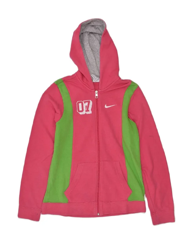 NIKE Girls Zip Hoodie Sweater 13-14 Years Pink Cotton