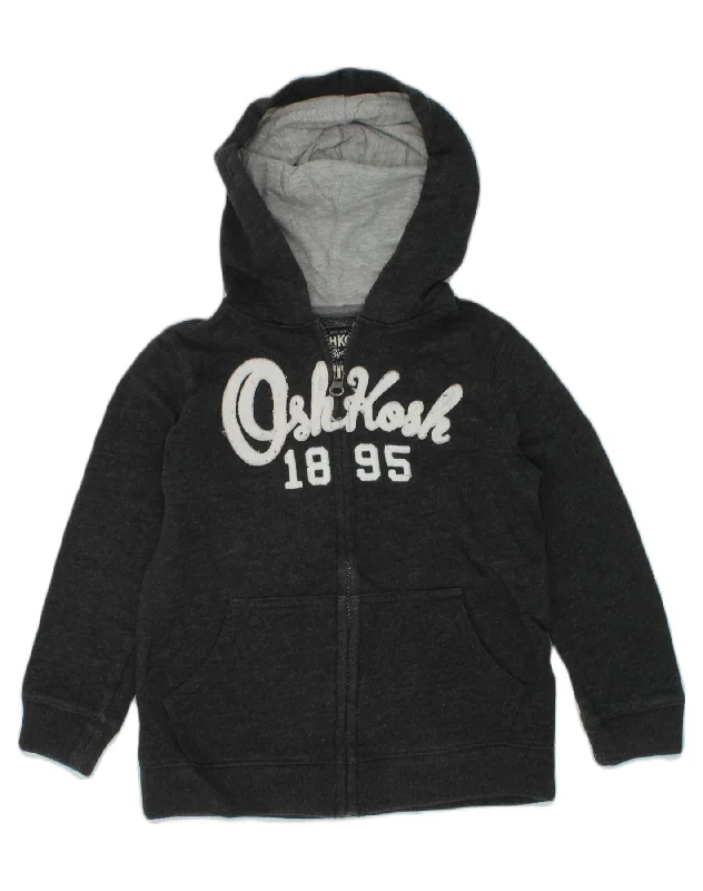 OSH KOSH Boys Graphic Zip Hoodie Sweater 4-5 Years Black Cotton