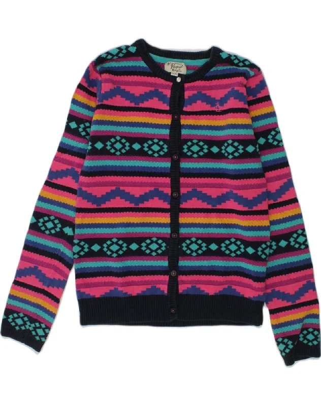 PENGUIN Girls Cardigan Sweater 12-13 Years Multicoloured Fair Isle Cotton