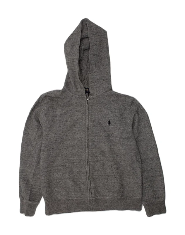 POLO RALPH LAUREN Boys Zip Hoodie Sweater 10-11 Years Medium Grey Flecked