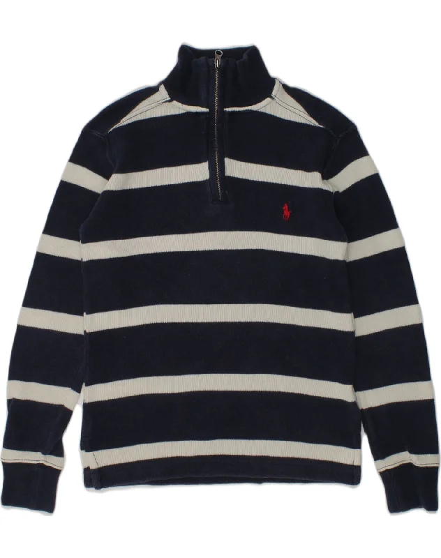 POLO RALPH LAUREN Boys Zip Neck Jumper Sweater 7-8 Years Small Navy Blue