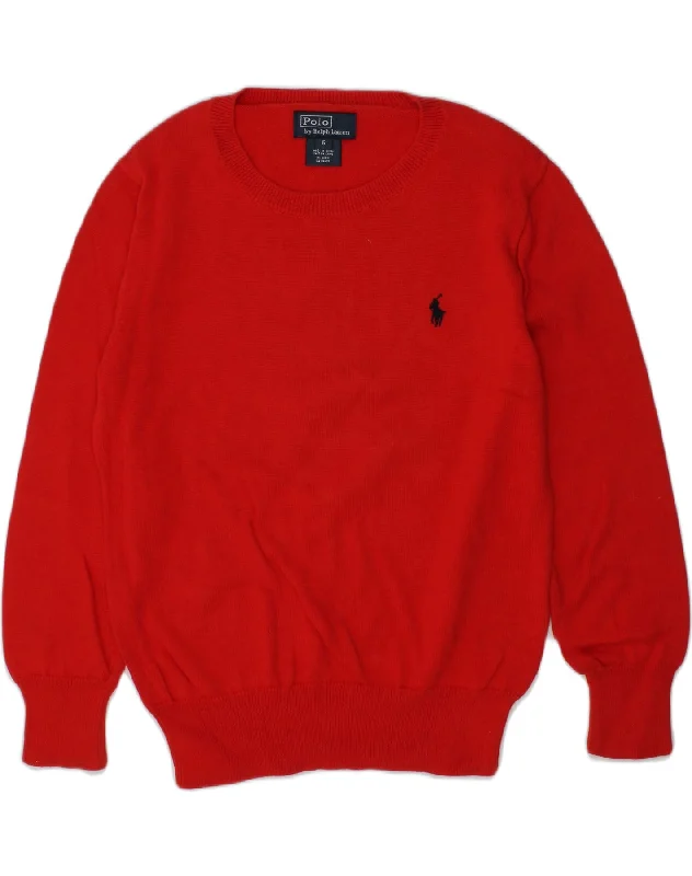 POLO RALPH LAUREN Girls Crew Neck Jumper Sweater 5-6 Years Red Cotton