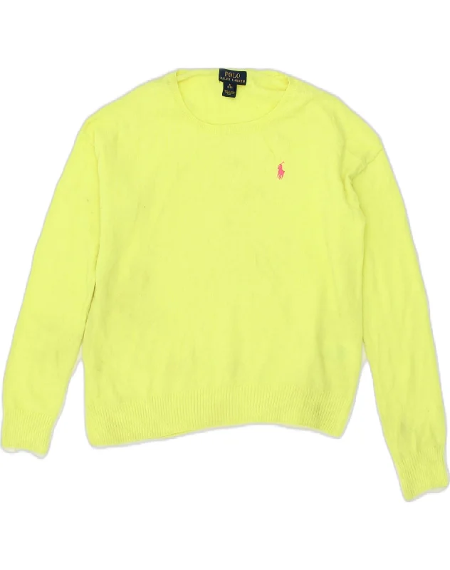 POLO RALPH LAUREN Girls Crew Neck Jumper Sweater 8-9 Years Medium Yellow