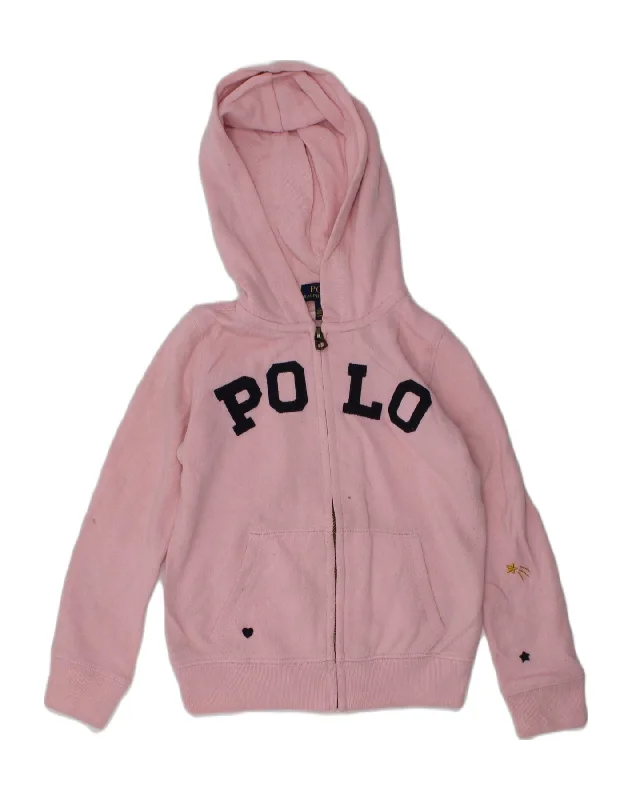 POLO RALPH LAUREN Girls Graphic Zip Hoodie Sweater 4-5 Years  Pink Cotton