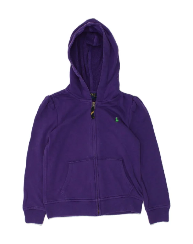 POLO RALPH LAUREN Girls Zip Hoodie Sweater 5-6 Years Purple Cotton