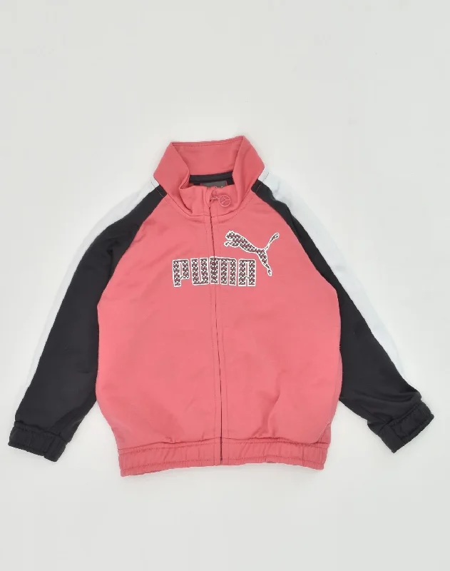 PUMA Baby Girls Graphic Cardigan Sweater 9-12 Months Pink Colourblock