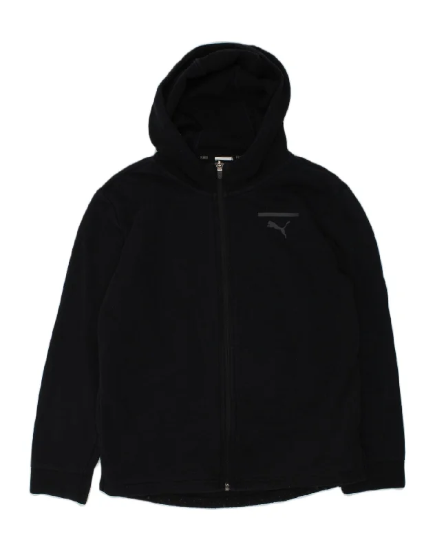 PUMA Boys Graphic Zip Hoodie Sweater 11-12 Years Black Cotton