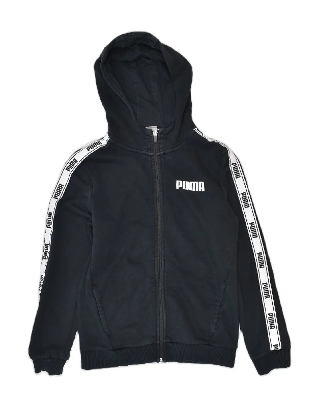 PUMA Boys Graphic Zip Hoodie Sweater 11-12 Years Black Cotton