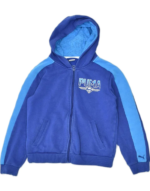 PUMA Boys Graphic Zip Hoodie Sweater 11-12 Years Blue Colourblock Cotton