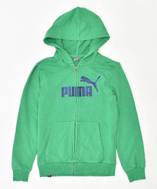 PUMA Boys Graphic Zip Hoodie Sweater 11-12 Years Green Cotton