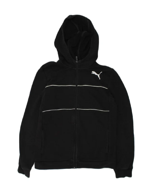 PUMA Boys Graphic Zip Hoodie Sweater 13-14 Years Black Cotton