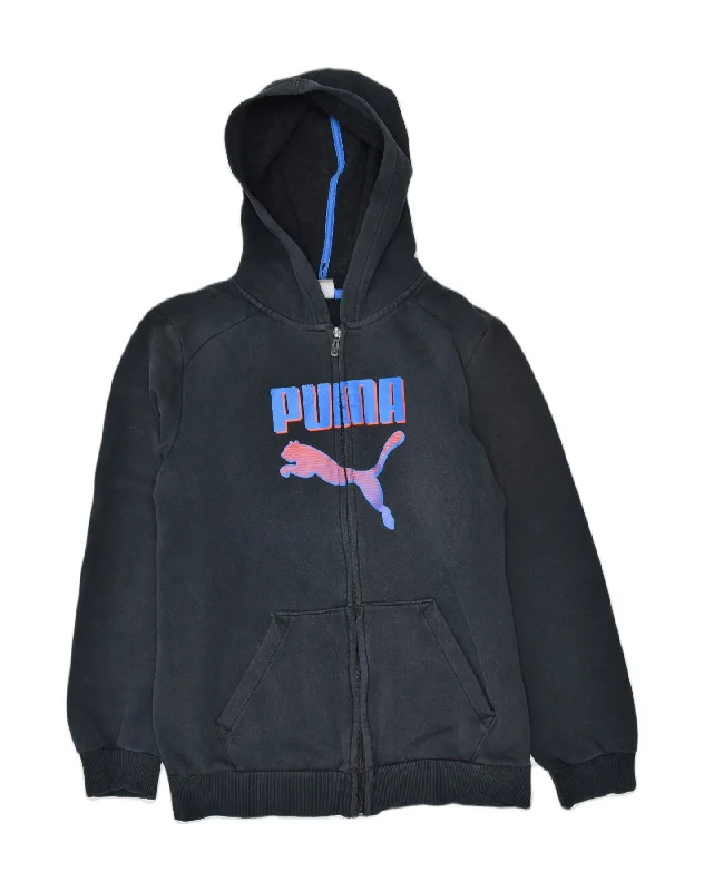 PUMA Boys Graphic Zip Hoodie Sweater 15-16 Years Black Cotton