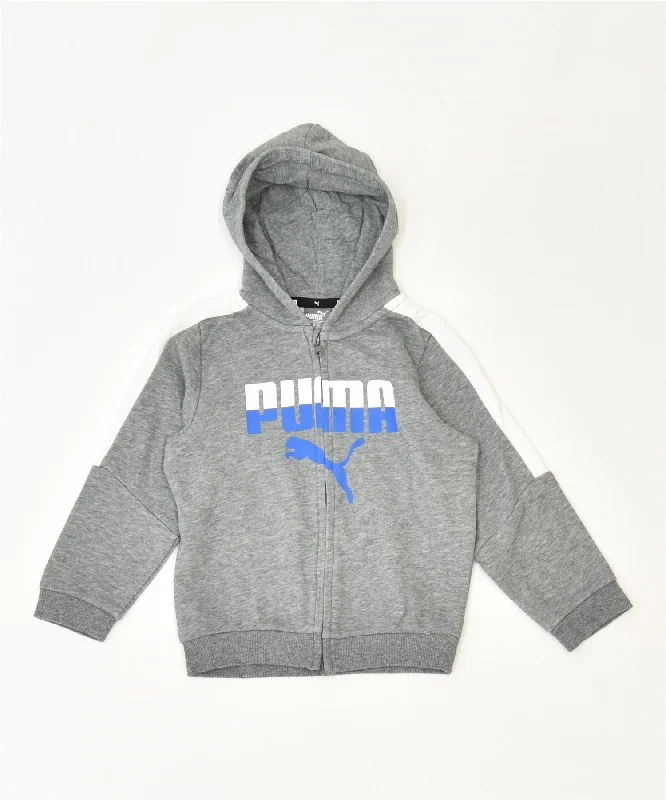 PUMA Boys Graphic Zip Hoodie Sweater 2-3 Years Grey Cotton Sports