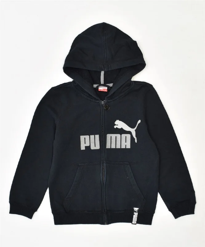 PUMA Boys Graphic Zip Hoodie Sweater 7-8 Years Black Cotton