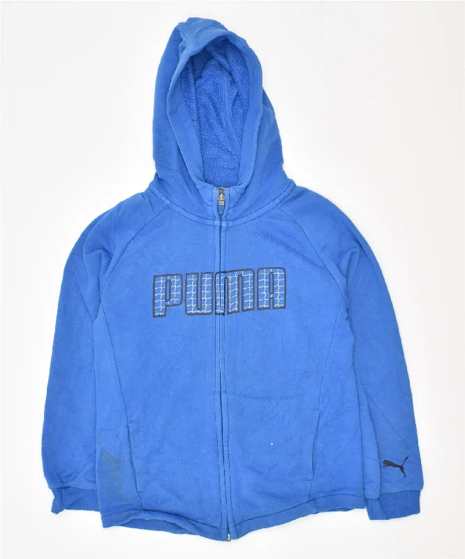 PUMA Boys Graphic Zip Hoodie Sweater 7-8 Years Blue Cotton