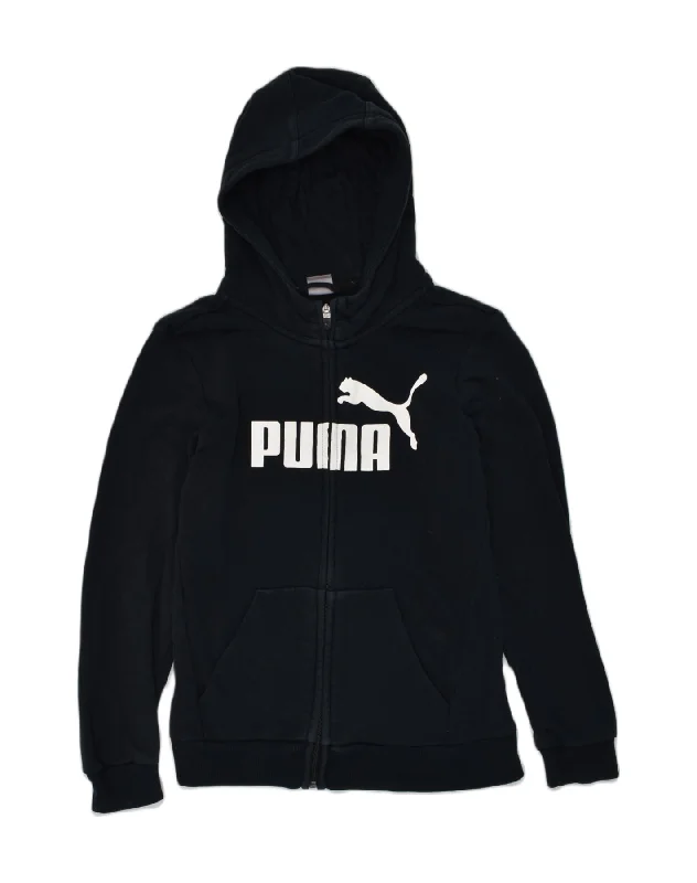 PUMA Boys Graphic Zip Hoodie Sweater 9-10 Years Black Cotton