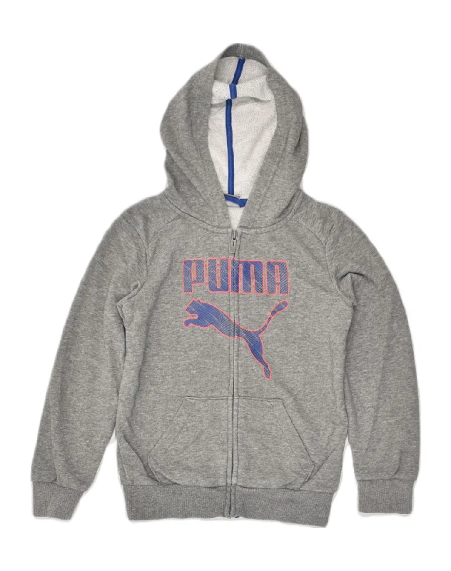 PUMA Boys Graphic Zip Hoodie Sweater 9-10 Years  Grey Cotton