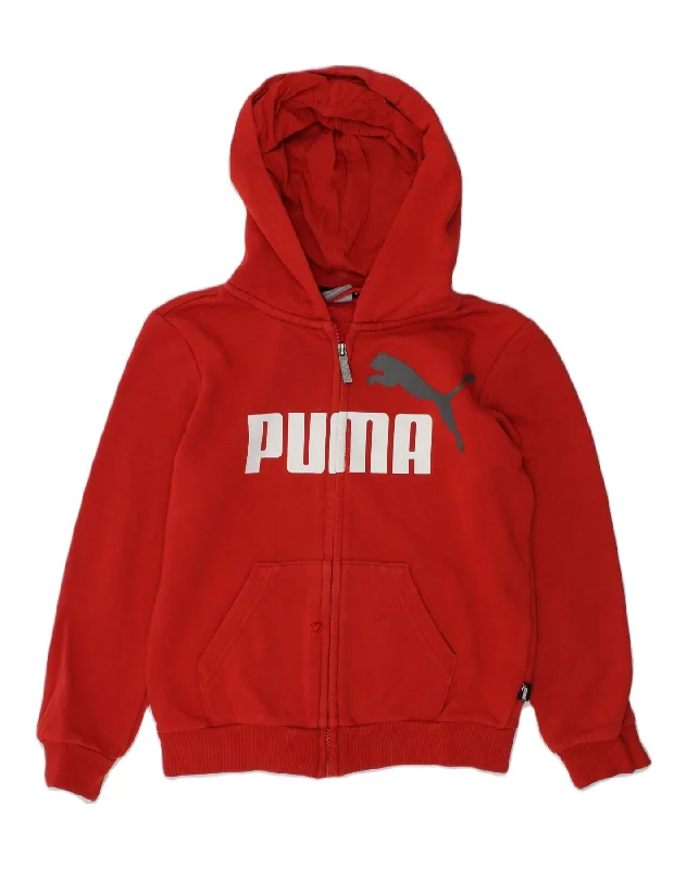 PUMA Boys Graphic Zip Hoodie Sweater 9-10 Years Red Cotton