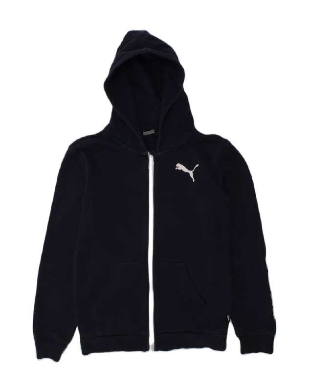 PUMA Boys Zip Hoodie Sweater 11-12 Years Navy Blue Cotton