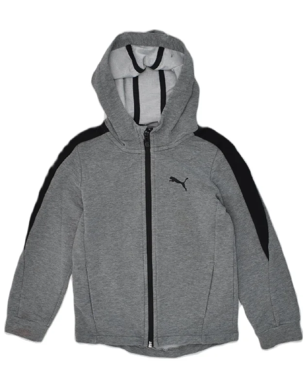 PUMA Boys Zip Hoodie Sweater 5-6 Years Grey Polyester