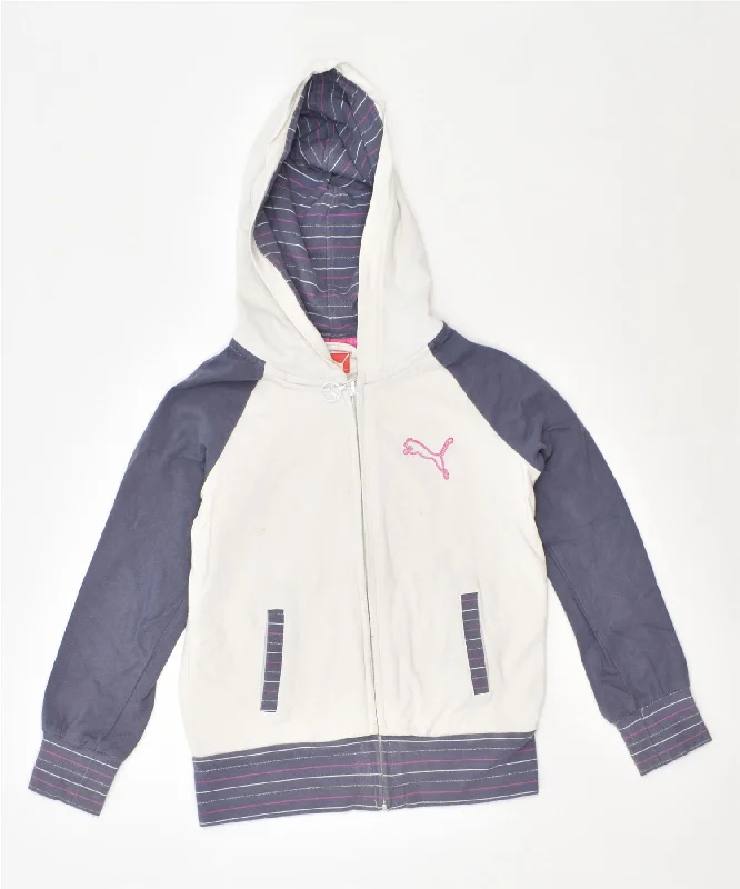 PUMA Boys Zip Hoodie Sweater 5-6 Years Off White Colourblock